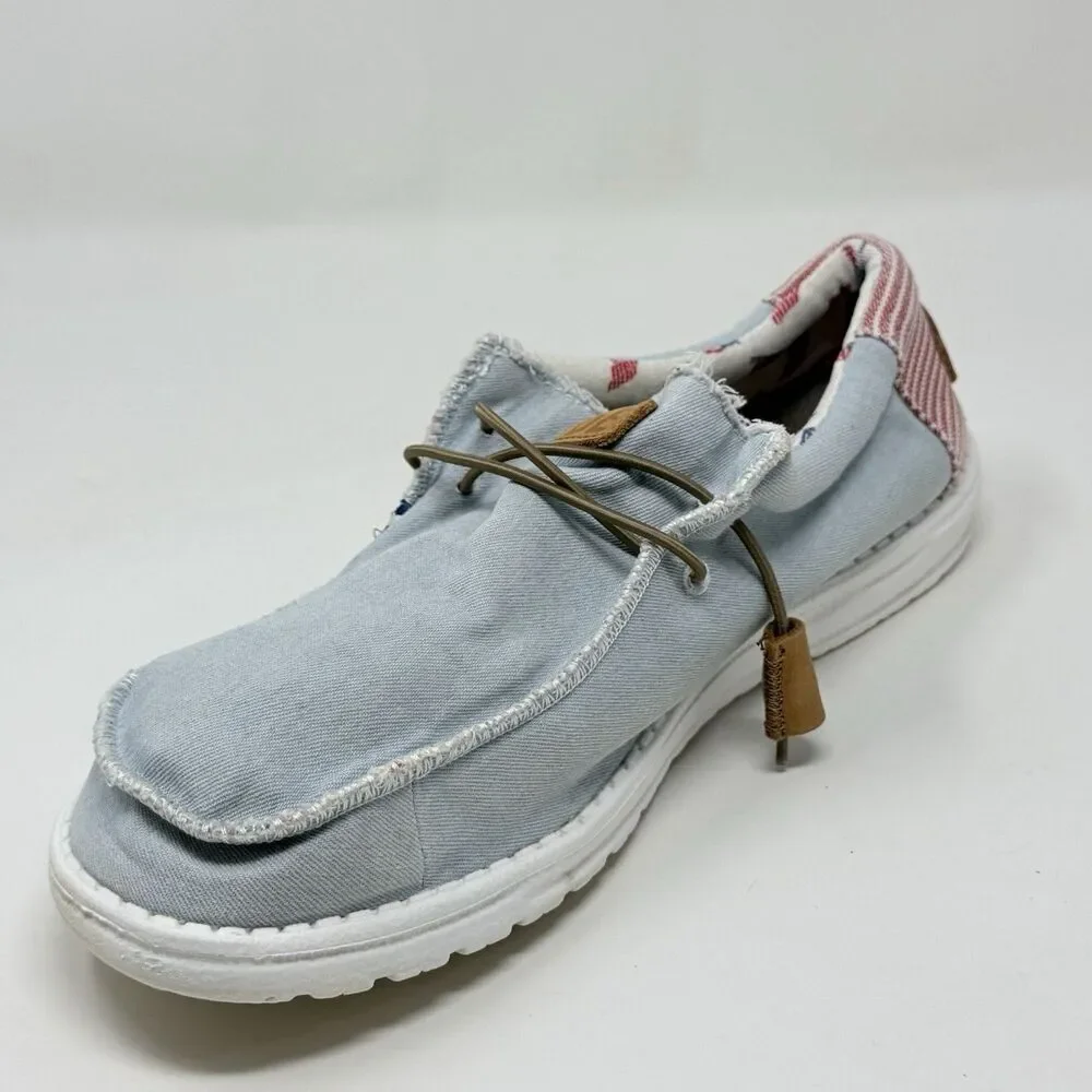 Hey Dude Wally Americana Shoes Mens 12 Blue Red Slip On Casual Preppy USA Flag